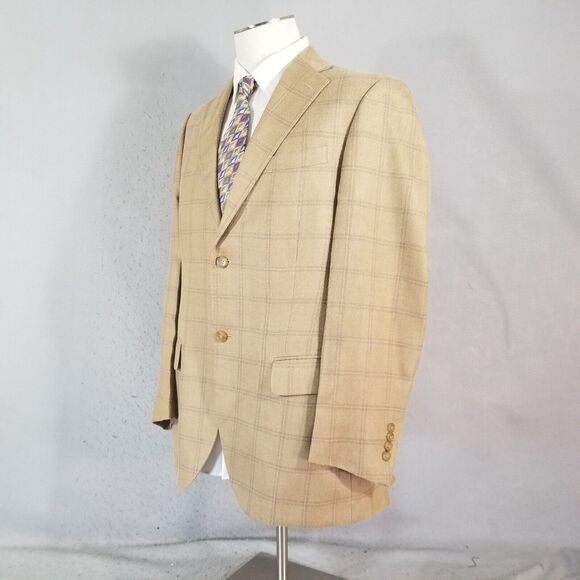 T Harris sport coat blazer suit jacket men's 40R brown window pane silk wool - Picture 5 of 12